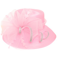 RHINESTONE ORGANZA BOW PAPPER BRAID HAT
