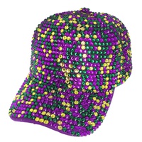 MARDI GRAS RHINESTONE STUDDED BASEBALL CAP