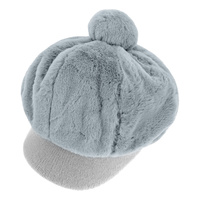 FUR WINTER CAPTAIN NEWSBOY CAP WITH POM POM
