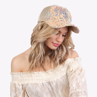 FASHION SPARKLY SEQUIN MESH BACK ADJUSTABLE BASEBALL CAP