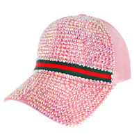 RHINESTONE FRONT & BRIM WITH GREEN RED STRIPE BASEBALL CAP