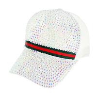 RHINESTONE FRONT & BRIM WITH GREEN RED STRIPE BASEBALL CAP