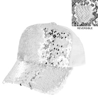 TWO SIDED RESERSIBLE SEQUIN MESH BACK ADJUSTABLE BASEBALL CAP