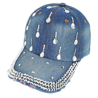 TEARDROP GEMSTONE DISTRESSED DENIM FASHION BASEBALL CAP