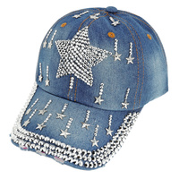 STAR GEMSTONE DISTRESSED DENIM FASHION BASEBALL CAP