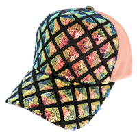 FASHION SPARKLY SEQUIN MESH BACK ADJUSTABLE BASEBALL CAP