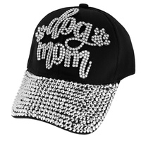 DOG MOM WITH DOG PAW RHINESTONE DISTRESSED DENIM FASHION BASEBALL CAP