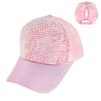 FASHION RHINESTONE GLITTER HIGH BUN POLYTAIL BASEBALL CAP