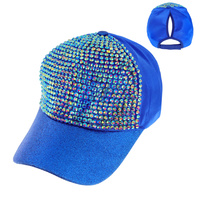 FASHION RHINESTONE GLITTER HIGH BUN POLYTAIL BASEBALL CAP