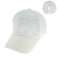 FASHION RHINESTONE GLITTER HIGH BUN POLYTAIL BASEBALL CAP