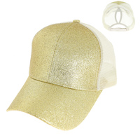 FASHION GLITTER MESH BACK HIGH BUN PONYTAIL BASEBALL CAP