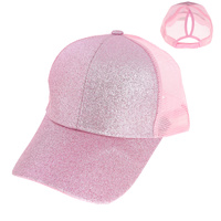 FASHION GLITTER MESH BACK HIGH BUN PONYTAIL BASEBALL CAP
