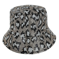 FASHION SEQUIN LEOPARD CHEETAH PRINT BUCKET HAT