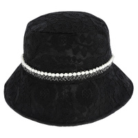 FASHION LACE BUCKET HAT WITH PEARL STRIP