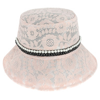 FASHION LACE BUCKET HAT WITH PEARL STRIP