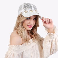 FASHION LACE BASEBALL CAP WITH  ACRYLIC AND METAL CUBAN LINK CHAIN AND RHINESTONE ACCENT