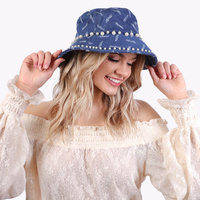 FASHION VINTAGE PEARL JEAN DENIM BUCKET HAT