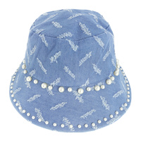 FASHION VINTAGE PEARL JEAN DENIM BUCKET HAT