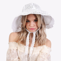 OCCASION AND PARTY SUMMER WIDE BRIM LACE FORDABLE FLOPPY HAT WITH NECK TIE