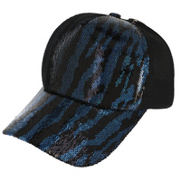ZEBRA PRINT METALLIC SEQUIN CONTRAST TWO-TONE BASEBALL FASHION CAP