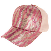 ZEBRA PRINT METALLIC SEQUIN CONTRAST TWO-TONE BASEBALL FASHION CAP
