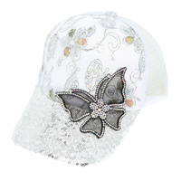 BUTTERFLY LACE SEQUIN CRYSTAL BASEBALL CAP