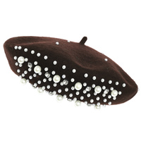 PEARL RHINESTONE EMBELLISHED WOOL BLEND BERET