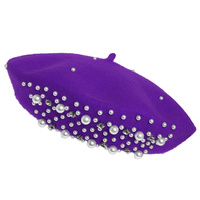 PEARL RHINESTONE EMBELLISHED WOOL BLEND BERET