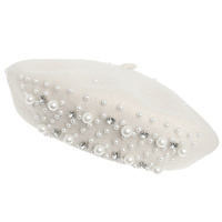 PEARL RHINESTONE EMBELLISHED WOOL BLEND BERET