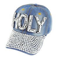 Holy Patch With Full Stoned Bill On Distressed Denim Religious Baseball Cap
