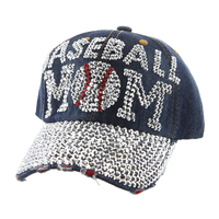 Baseball Mom In Stones On Distressed Denim Fashion Baseball Cap