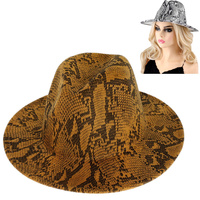 FASHION SNAKE PATTERN WIDE BRIM FELT FEDORA HAT