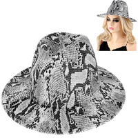 FASHION SNAKE PATTERN WIDE BRIM FELT FEDORA HAT