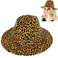 FASHION LEOPARD CHEETAH PATTERN WIDE BRIM FELT FEDORA HAT
