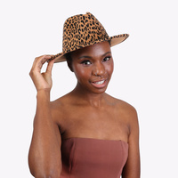 FASHION LEOPARD CHEETAH PATTERN WIDE BRIM FELT FEDORA HAT