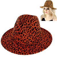 FASHION LEOPARD CHEETAH PATTERN WIDE BRIM FELT FEDORA HAT