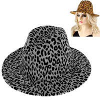 FASHION LEOPARD CHEETAH PATTERN WIDE BRIM FELT FEDORA HAT