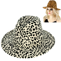 FASHION LEOPARD CHEETAH PATTERN WIDE BRIM FELT FEDORA HAT