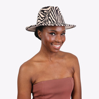 FASHION ZEBRA PATTERN WIDE BRIM FELT FEDORA HAT