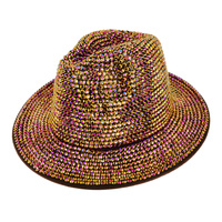 FASHION BLING RHINESTONE STUDDED WIDE BRIM FELT FEDORA HAT
