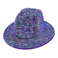 FASHION BLING RHINESTONE STUDDED WIDE BRIM FELT FEDORA HAT