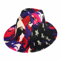AMERICAN FLAG DESIGN WIDE BRIM FELT FEDORA HAT