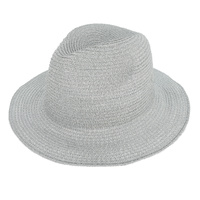 FASHION WIDE BRIM METALLIC GLITTER STRAW FEDORA HAT