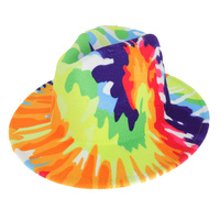 FASHION TIE DYE WIDE BRIM FELT FEDORA HAT