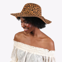 FASHION LEOPARD PRINT FELT BELTED FLOPPY HAT