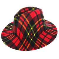 FASHION FELT TARTAN PRINT WIDE BRIM FEDORA PANAMA HAT