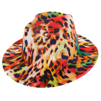 FASHION FELT TIE-DYE LEOPARD CHEETAH PRINT WIDE BRIM FEDORA PANAMA HAT