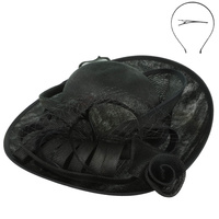 FLAX FASCINATOR HAT WITH  BOW AND ROSETTE