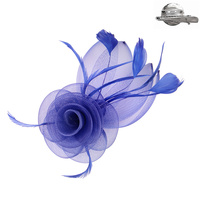 ROYAL BLUE POPULAR DRESSY FASCINATOR WITH FLORAL CENTER