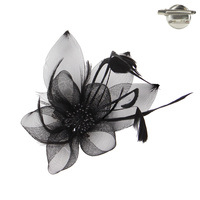 Mesh Flower and Leaves with Feathers Pin Brooch and Hair Clip Fascinator